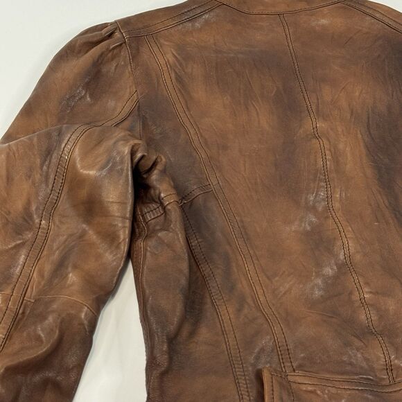 Empresa Italian Designer Brown Real Leather Motorcycle Jacket Womens Size 44 (S) - Picture 6 of 11
